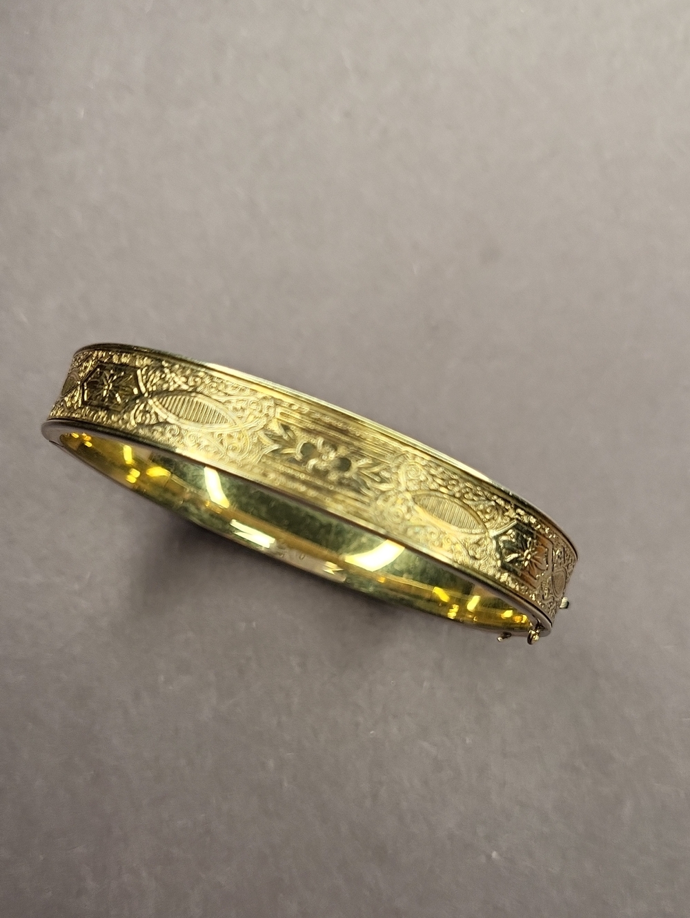 Gold-Plated Engraved Hinged Bangle Bracelet